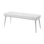 Benzara BM218613 Metal and Faux Leather Bench with Vertical Chanel Tufts, White and Chrome
