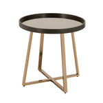 Benzara BM218614 Wood and Metal End Table with Glass Top, Gold and Brown
