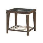 Benzara BM218620 Wood and Glass End Table with Cut Out Design, Brown