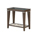 Benzara BM218621 Wood and Glass Side Table with Cut Out Design, Brown