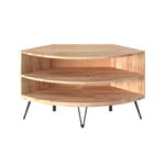 Benzara BM218702 Reclaimed Wood Corner Media Stand with 2 Shelves, Natural Brown and Black