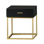 Benzara 1 Drawer Wooden Nightstand with Metal Legs, Black and Gold