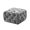 Benzara Button Tufted Velvet Fabric Upholstered Wooden Ottoman, Gray