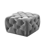 Benzara Button Tufted Velvet Fabric Upholstered Wooden Ottoman, Gray