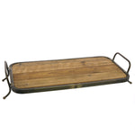Benzara BM218965 Rectangular Wooden Tray With Metal Framework and Curved Feet, Brown