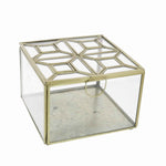 Benzara BM218983 Modern Designed Square Leaded Top Box with Metal Handle, Gold and Clear