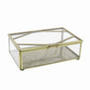 Benzara BM218993 Modern Designed Rectangular Top Box With Metal Handle, Gold and Clear