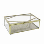 Benzara BM218993 Modern Designed Rectangular Top Box With Metal Handle, Gold and Clear