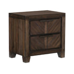 Benzara 2 Drawer Wooden Nightstand with Antique Handles and Chamfered Feet, Brown