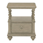Benzara 1 Drawer End Table with 1 Open Shelf and Decorative Pilasters, Gray