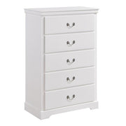 Benzara 5 Drawer Vertical Chest with Metal Drop Handles and Bracket Feet, White
