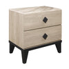 Benzara 2 Drawer Wooden Nightstand with Diamond Metal Knobs, Beige and Black
