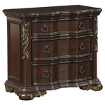Benzara 3 Drawer Nightstand with Carved Pilaster and Bracket Feet, Cherry Brown