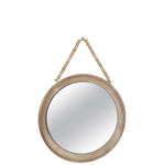 Benzara BM219099 Round Wooden Top Wall Mirror with Beaded Hanger, Set of 2, Brown