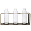 Benzara BM219133 Metal Rectangular Bud Vase Holder with 3 Glass Bottles, Set of 2, Copper