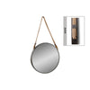 Benzara BM219143 Round Metal Encased Wall Mirror with Rope Hanger, Black and Silver