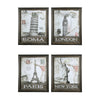 Benzara Rectangular Wooden Wall Art with Different Cities, Assortment of 4, White
