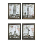 Benzara Rectangular Wooden Wall Art with Different Cities, Assortment of 4, White
