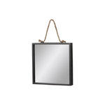 Benzara BM219201 Metal Frame Square Wall Mirror with Rope Handle, Set of 2, Black and Silver