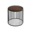 Benzara Circular Cage Shaped Metal Frame End Table with Wood Top, Brown and Black