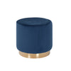 Benzara Velvet Upholstered Ottoman with Steel Base, Small, Blue and Gold