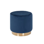 Benzara Velvet Upholstered Ottoman with Steel Base, Small, Blue and Gold