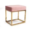 Benzara Velvet Upholstered Ottoman with Metal Tubular Base, Pink and Gold