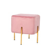 Benzara Velvet Upholstered Ottoman with Metal Base and Box Seat, Pink and Gold