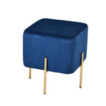 Benzara Velvet Upholstered Ottoman with Metal Base and Box Seat, Blue and Gold