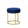 Benzara Velvet Upholstered Round Ottoman with Tubular Metal Base, Blue and Gold