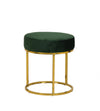 Benzara Velvet Upholstered Round Ottoman with Tubular Metal Base, Green and Gold