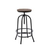 Benzara Height Adjustable Backless Barstool with Round Wooden Seat, Black and Brown