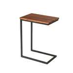 Benzara C Shaped End Table with Rectangular Wood Top, Brown and Black