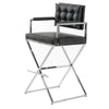 Benzara Leatherette Button Tufted Back Bar Stool with X Shaped Metal Base, Black