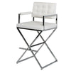 Benzara Leatherette Button Tufted Back Bar Stool with X Shaped Metal Base, White