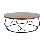 Benzara Wooden Round Top Coffee Table with Open Geometric Base, Brown and Black