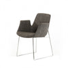 Benzara Fabric Upholstered Dining Chair with Metal SLed Base and Flared Arms, Gray
