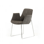 Benzara Fabric Upholstered Dining Chair with Metal SLed Base and Flared Arms, Gray