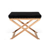 Benzara Fabric Ottoman with Double X Shaped Base and Nailhead Trim, Black and Gold