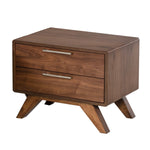 Benzara 2 Drawer Wooden Nightstand with Metal Bar Handles and AngLed Legs, Brown