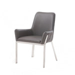 Benzara Bonded Leather Dining Chair with Flared Armrest and Metal Legs, Gray