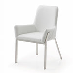 Benzara Bonded Leather Dining Chair with Flared Armrest and Metal Legs, White