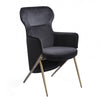 Benzara Fabric Upholstered Lounge Chair with AngLed Metal Legs, Black and Gold