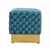 Benzara Fabric Upholstered Ottoman with Lattice Design Woven Top, Blue and Gold