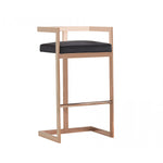 Benzara Bar Stool with Leatherette Padded Seat and Cantilever Base, Black and Gold