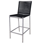 Benzara Contemporary Bar Stool with Bungee Cord Seat and Back, Black and Silver