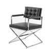 Benzara Button Tufted Back Dining Chair with X Shaped Metal Base, Black and Silver