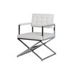 Benzara Button Tufted Back Dining Chair with X Shaped Metal Base, White and Silver