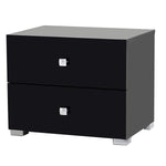 Benzara 2 Drawer Wooden Nightstand with Square Shaped Metal Pulls,Black and Silver