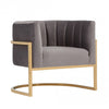 Benzara Semi Circle Fabric Lounge Chair with Vertical Tufted Back, Gray and Gold
